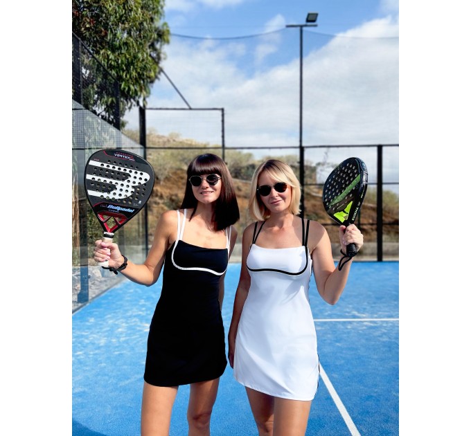 Blue Sports Dress with Black Strappy Back for Tennis, Padel, Golf & Gym