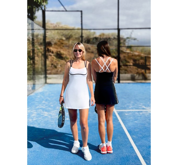 Blue Sports Dress with Black Strappy Back for Tennis, Padel, Golf & Gym