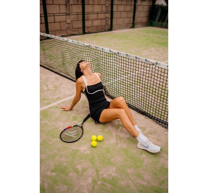 White Sports Dress with Black Strappy Back for Tennis, Padel, Golf & Gym