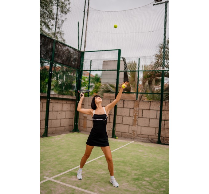 White Sports Dress with Black Strappy Back for Tennis, Padel, Golf & Gym
