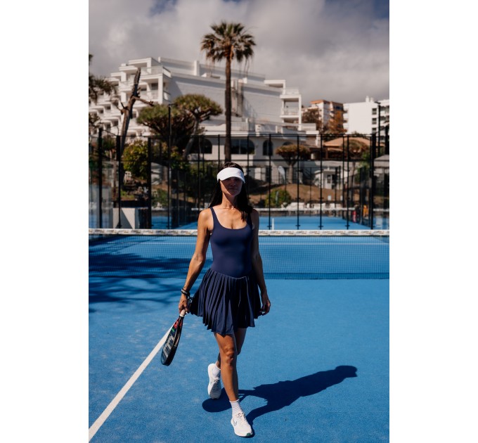 Dark blue Sports Dress with Pleated Skirt and Open Back