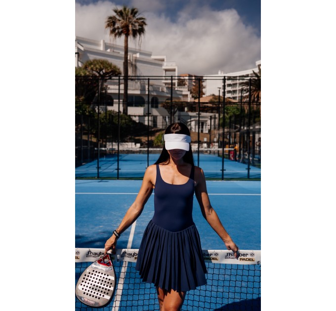 Dark blue Sports Dress with Pleated Skirt and Open Back