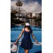 Dark blue Sports Dress with Pleated Skirt and Open Back