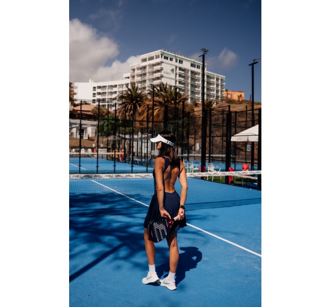 Dark blue Sports Dress with Pleated Skirt and Open Back
