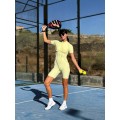 Zip-Up Structured Sports Romper – Sculpted Fit & Short Sleeves