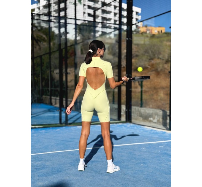 Open Back Sports Romper – Sculpted Fit & Short Sleeves