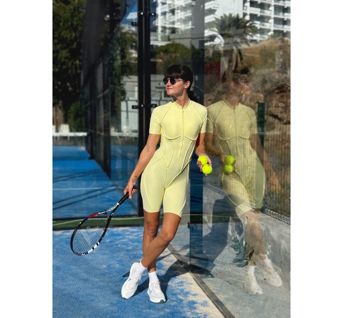 Zip-Up Structured Sports Romper – Sculpted Fit & Short Sleeves