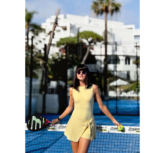 Yellow wrap dress for padel, tennis, gym & fitness - Built-in shorts