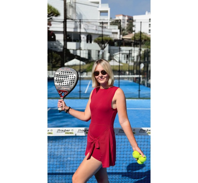 Red wrap dress for padel, tennis, gym & fitness - Built-in shorts