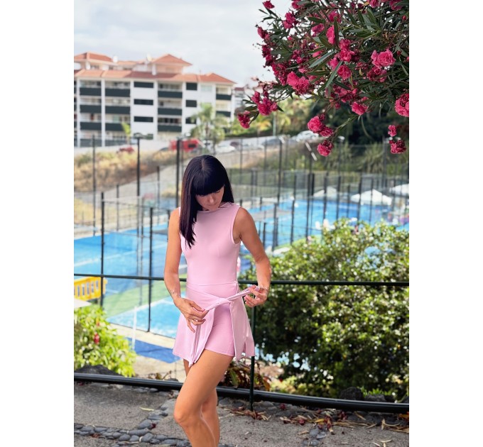 Dark Purple wrap dress for padel, tennis, gym & fitness - Built-in shorts