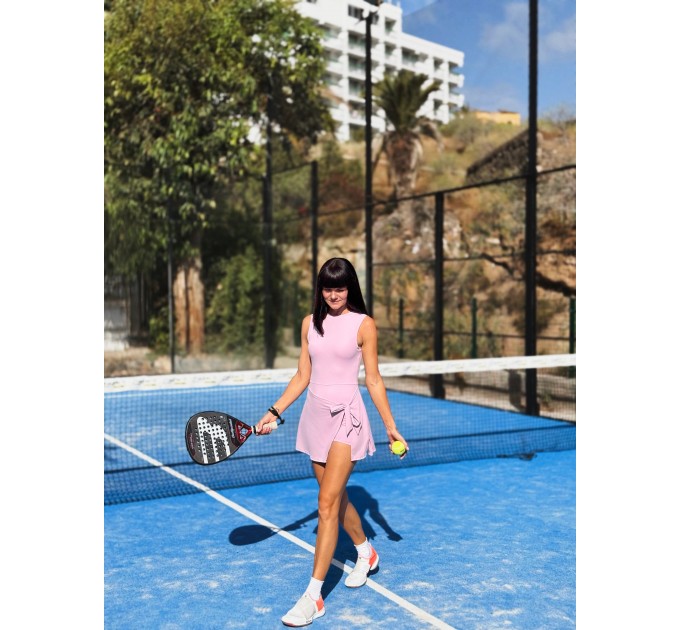 Red wrap dress for padel, tennis, gym & fitness - Built-in shorts