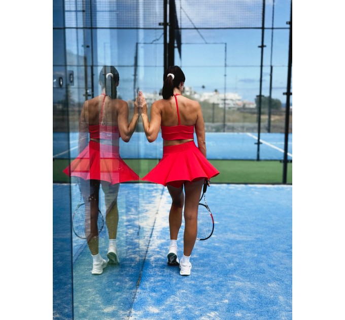 Women's Red Sport Set: Top & Skort for Tennis, Padel, Running and Gym