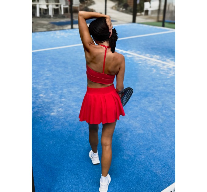 Women's Red Sport Set: Top & Skort for Tennis, Padel, Running and Gym