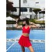 Women's Red Sport Set: Top & Skort for Tennis, Padel, Running and Gym