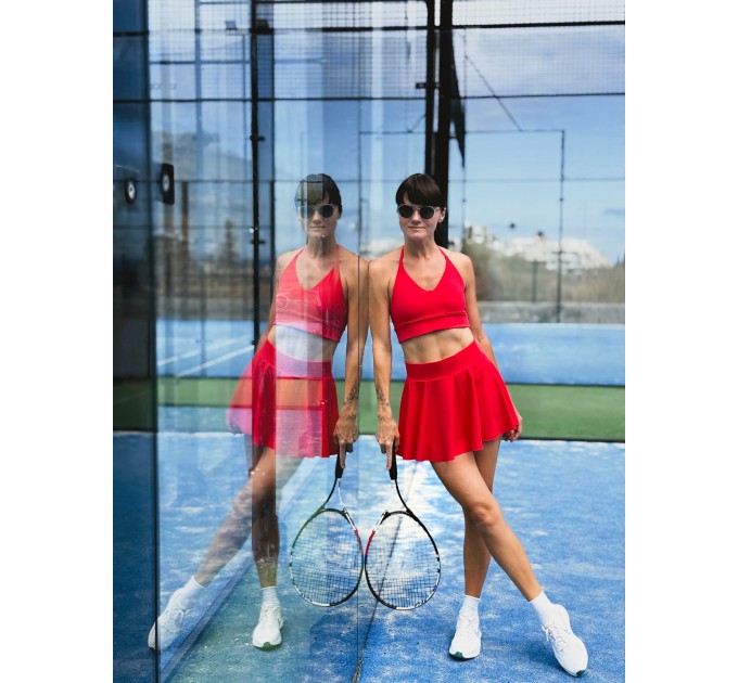 Women's Red Sport Set: Top & Skort for Tennis, Padel, Running and Gym