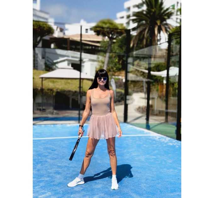 Tulle Sports Dress with Open Back, Built-in Shorts