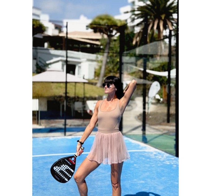 Tulle Sports Dress with Open Back, Built-in Shorts