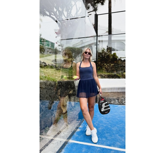 Tulle Sports Dress with Open Back, Built-in Shorts