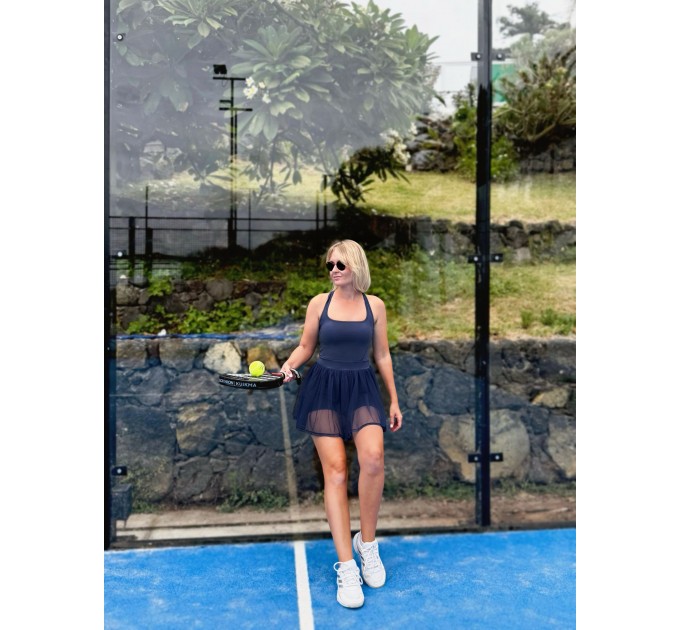 Tulle Sports Dress with Open Back, Built-in Shorts