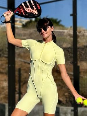 Sculpting Zip-Up Sports Romper – Short Sleeve, Knee-Length
